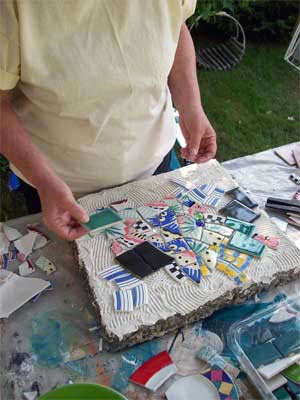 Apply the pieces (note mortar sets quickly)