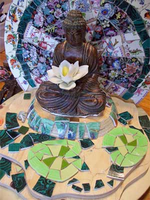 The water lily leaves in progress