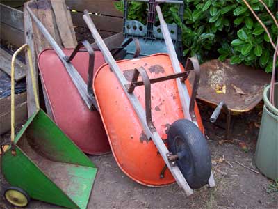 barrows Actually five wheel barrows, if you count the handy little green weed barrow