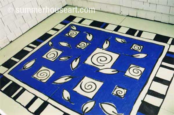 How to paint a rug on Deck floor tutorial, Helen Bushell, summerhouseart.com