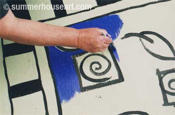 How to paint a rug on Deck floor tutorial, Helen Bushell, summerhouseart.com