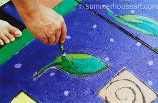 How to paint a rug on Deck floor tutorial, Helen Bushell, summerhouseart.com