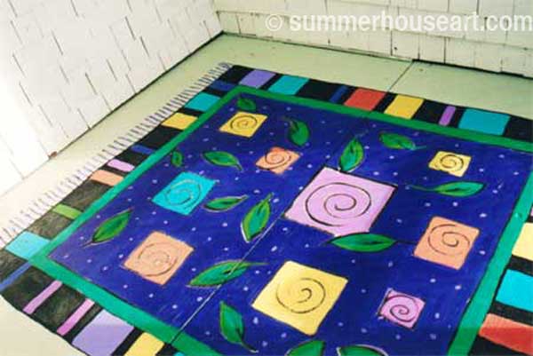 How to paint a rug on Deck floor tutorial, Helen Bushell, summerhouseart.com