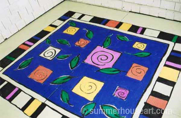 How to paint a rug on Deck floor tutorial, Helen Bushell, summerhouseart.com