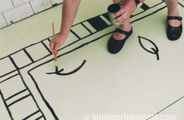 How to paint a rug on Deck floor tutorial, Helen Bushell, summerhouseart.com