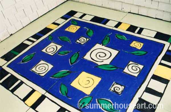 How to paint a rug on Deck floor tutorial, Helen Bushell, summerhouseart.com