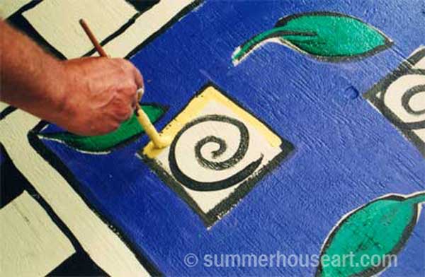 How to paint a rug on Deck floor tutorial, Helen Bushell, summerhouseart.com