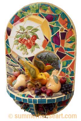 Bird and Fruits mosaic, Helen Bushell, summerhouseart.com