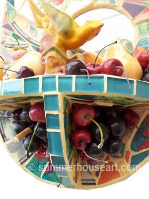 detail, Bird and Fruits mosaic, Helen Bushell, summerhouseart.com