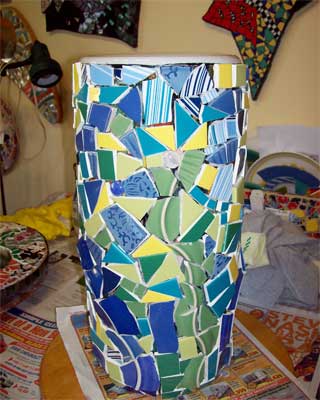 glennas-mosaic Glenna's umbrella stand before grouting