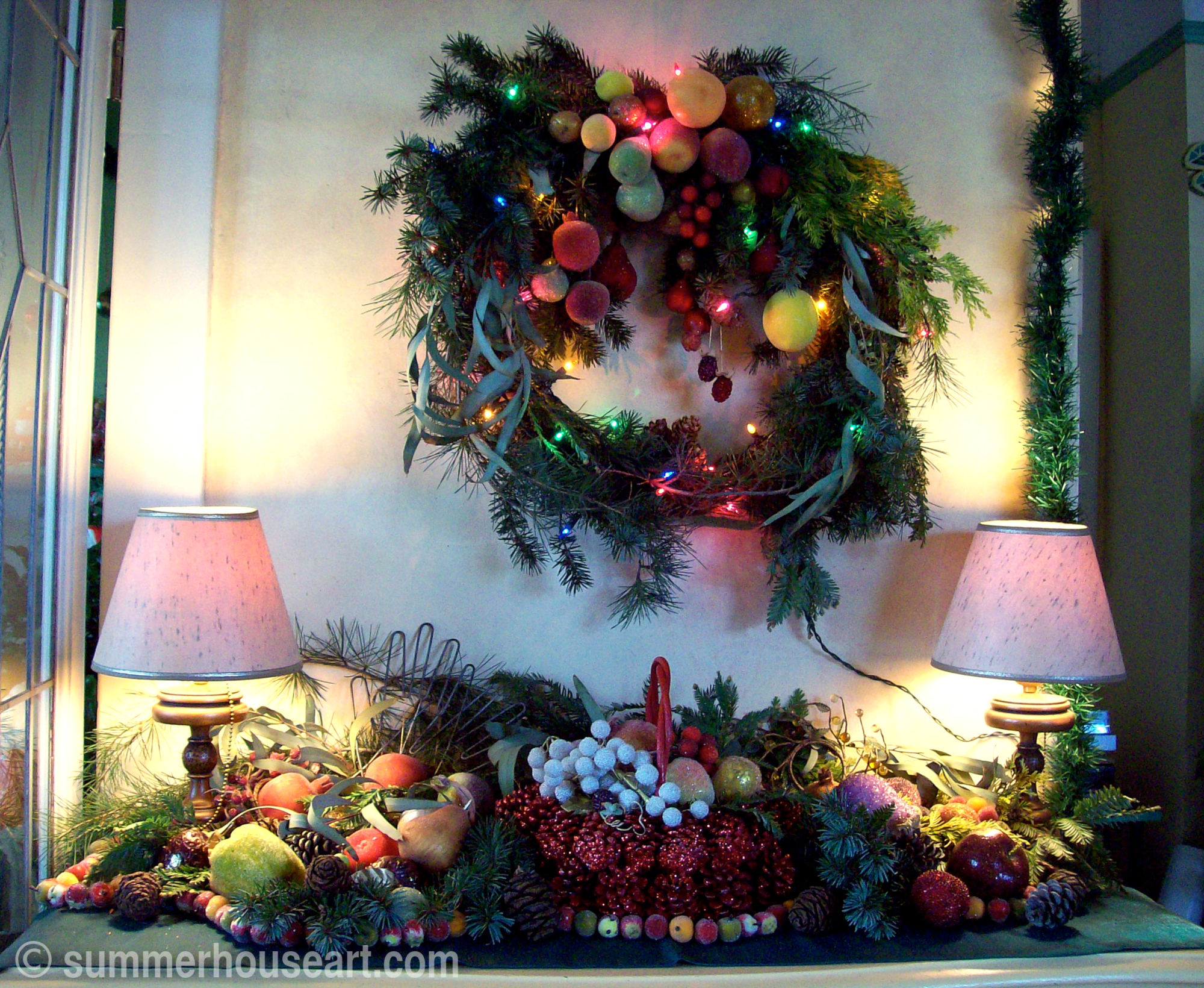 Evergreen Christmas display, summerhouseart.com