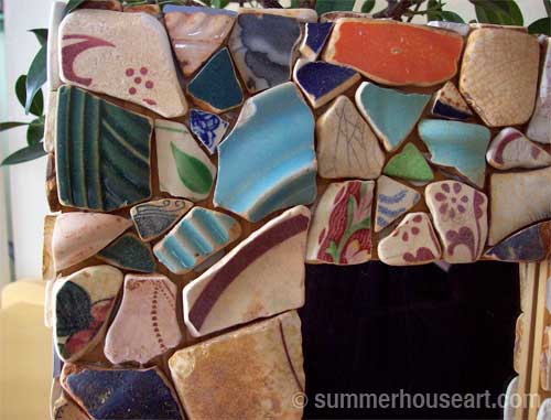 Laying out Beach Pottery shards, Summerhouseart.com