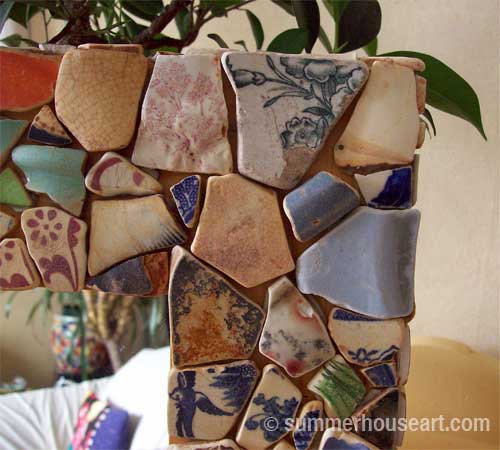 Laying out Beach Pottery shards, Summerhouseart.com