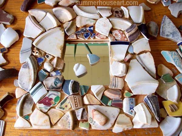 in progress, Pattern Beach Pottery mosaic Helen Bushell, summerhouseart.com