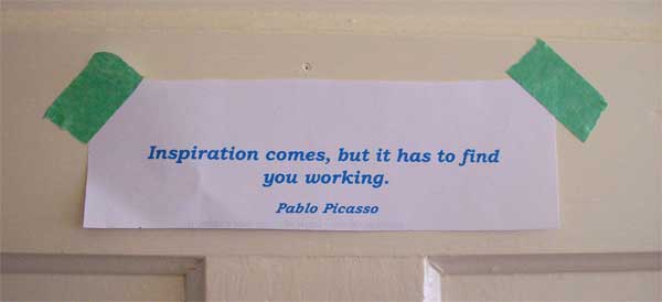 Picasso quote on studio door, summerhouseart.com