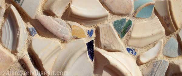 detail, Pale Beach Pottery mirror by Helen Bushell, summerhouseart.com