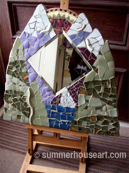 Student Ann's mirror Summerhouse Art mosaic class