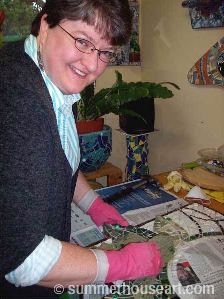 Student Fern at Summerhouse Art mosaic class