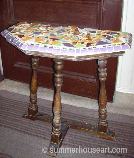 Student Nancy's table, Summerhouse Art mosaic class