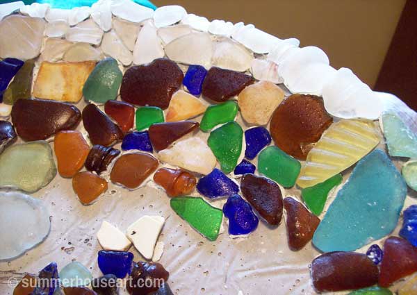 process, Beach Pottery and Beach Glass birdbath by Helen and Will Bushell summerhouseart.com