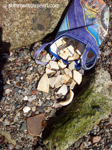 Bag of beach potter shards, summerhouseart.com