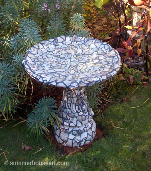 Beach Pottery Mosaic Birdbath by summerhouseart.com Beach Pottery Mosaic Birdbath by summerhouseart.com