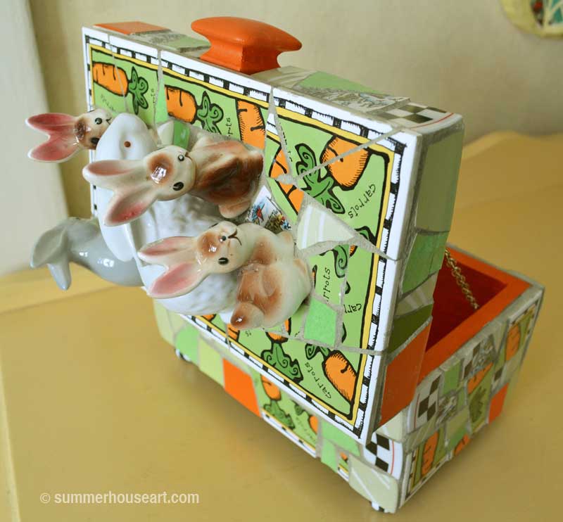 Mosaic Bunny Box Open by Helen Bushell summerhouseart.com