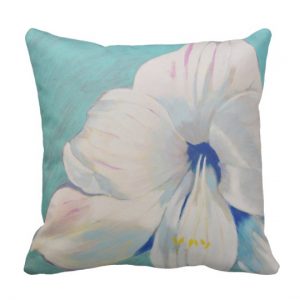 White amaryllis pillow, on Zazzle, summerhouse Art