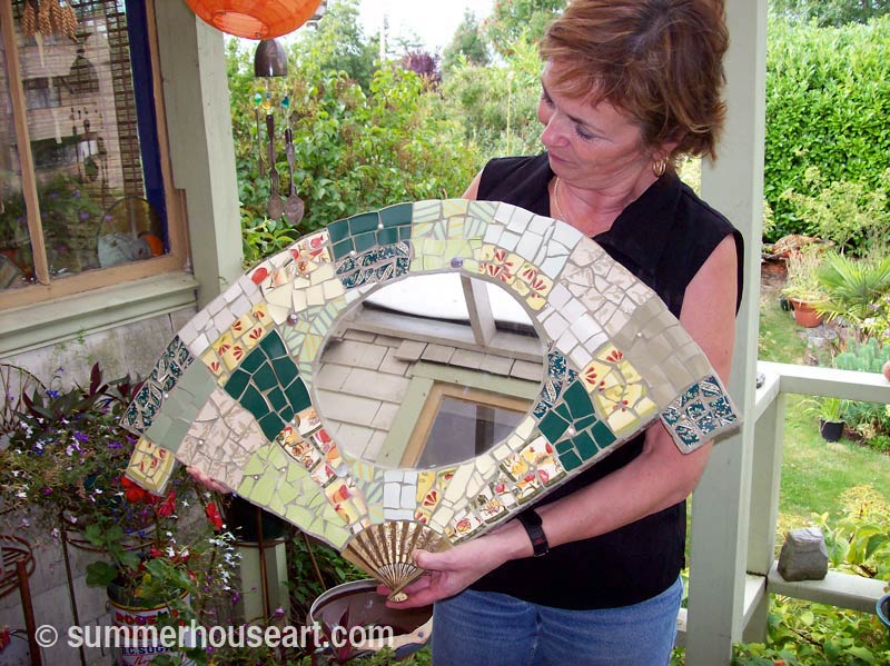 Student Jude, with her lovely mosaic mirror, summerhouseart.com