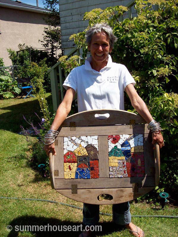 Student Rahni with mosaic made at Summerhouse Art classes