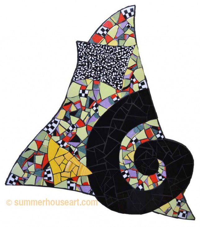 Black Spiral, Yellow Triangle Mosaic, Helen Bushell, summerhouseart.com