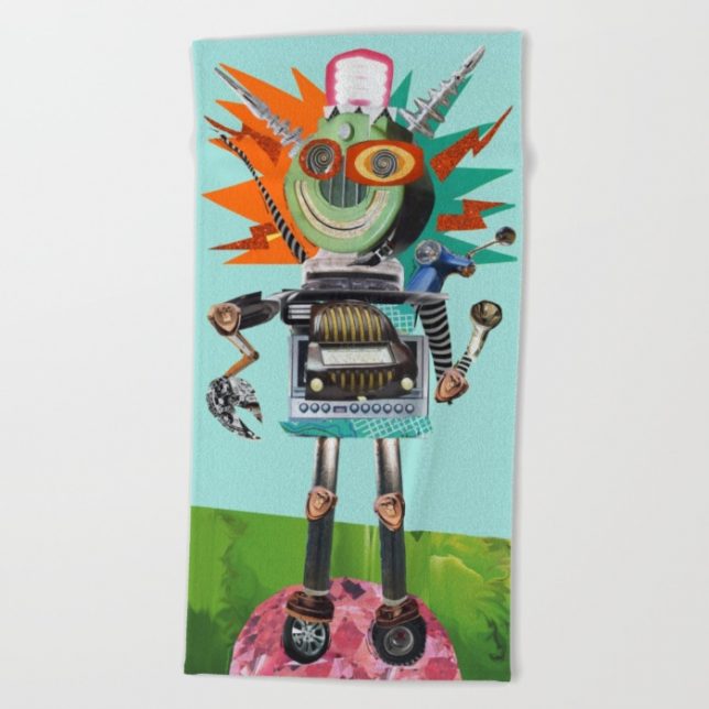 Radio Robot Beach towel on Society 6 by summerhouseart