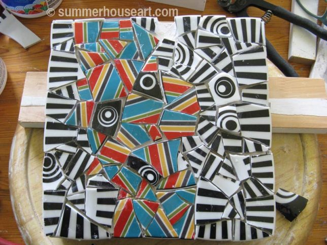 mosaic, pre grout, by Helen Bushell, summerhouseart.com mosaic, pre grout, by Helen Bushell, summerhouseart.com