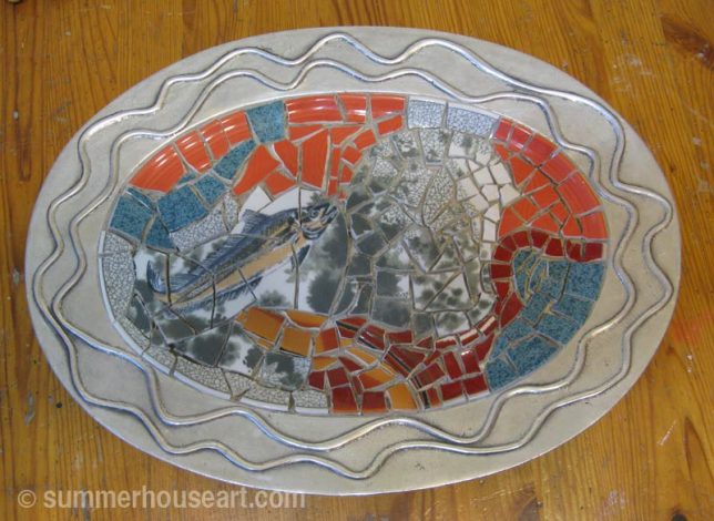 Mosaic Student Dianne's mosaic dish, ungrouted, summerhouseart.com Mosaic Student Dianne's mosaic dish, ungrouted, summerhouseart.com