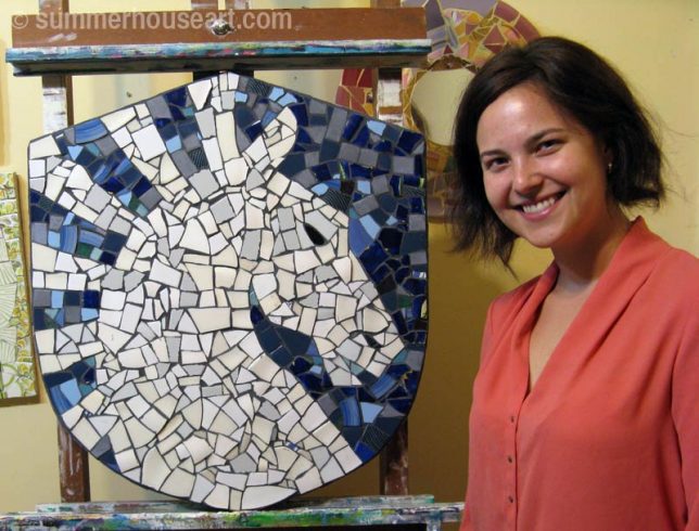 Student Jessica with finished mosaic, summerhouseart.com