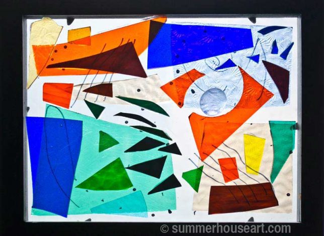 Blue and Orange stained glass abstract, Helen Bushell, summerhouseart.com