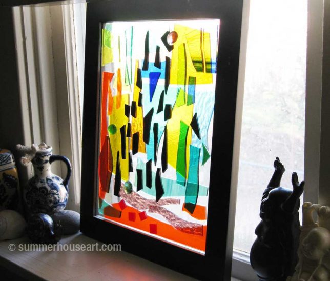 Stained glass composition in window, Helen Bushell, summerhouseart.com