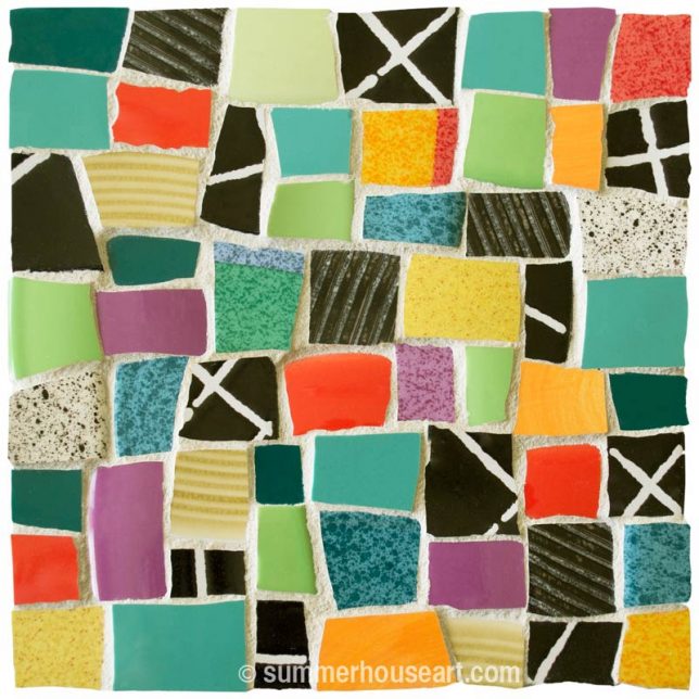 Mosaic in Broken Dishes, Helen Bushell, summerhouseart.com