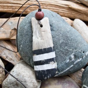 Driftwood Pendant with black and white stripe, Will Bushell, FoundMadeArt, Etsy