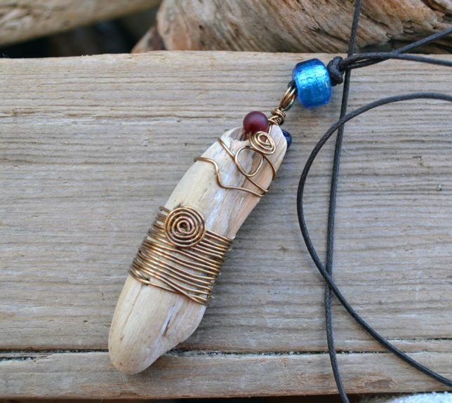 driftwood pendant with bronze wrap, Will Bushell, FoundMadeArt, Etsy