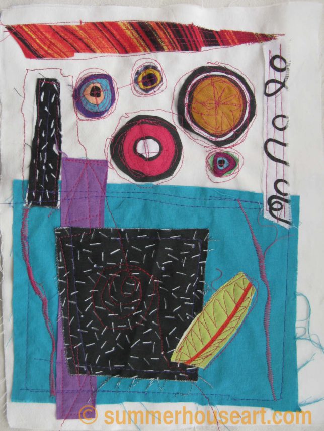 Free Motion Fabric collage by Helen Bushell, summerhouseart.com