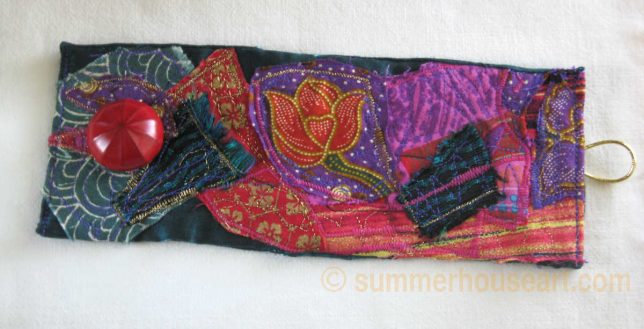 Floral Fabric Collage Cuff by Helen Bushell, summerhouseart.com