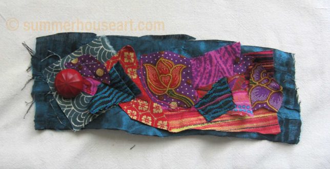 Floral Fabric Collage Cuff by Helen Bushell, summerhouseart.com