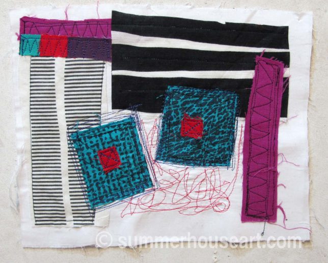 Squares and Stripes, fabric collage, by Helen Bushell, summerhouseart.com