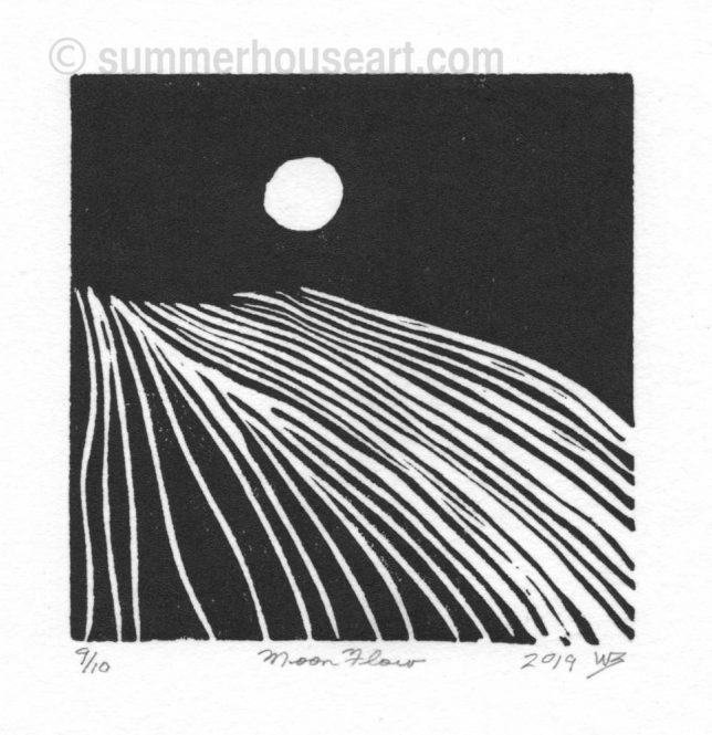 "Moon Flow", lino cut, by Will Bushell, summerhouseart.com