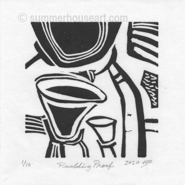 "Pudding Proof", lino cut, by Will Bushell, summerhouseart.com