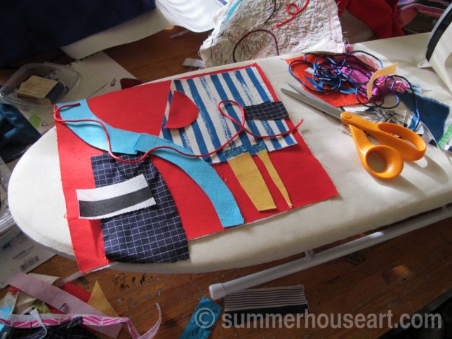 Fabric collage creation in my studio, Helen Bushell, summerhouseart.com