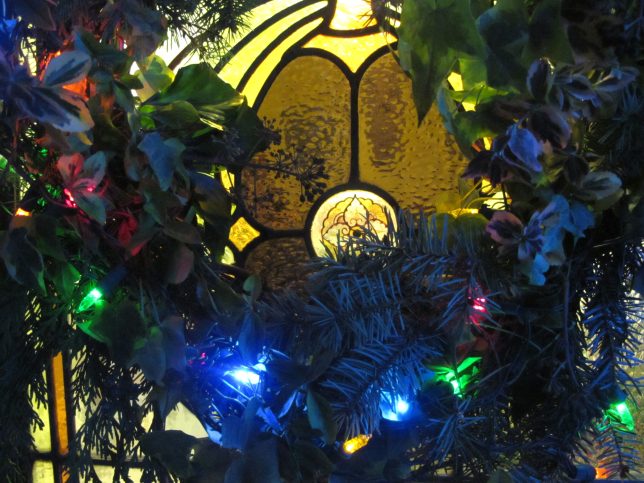 Wreath on a Stained glass door, summerhouseart.com